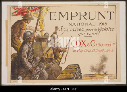 Ein französisches Plakat aus dem Jahr 1918 für das Nationaldarlehen, das die Bürger dazu ermutigt, sich für den Sieg im Ersten Weltkrieg zu unterschreiben, als Symbol für Patriotismus und nationale Einheit. Stockfoto