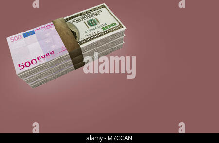 Co-joined US-Dollarnoten und Euro-banknoten Stockfoto