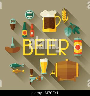 Hintergrund mit Bier Symbole und Objekte im flachen Stil Stock Vektor