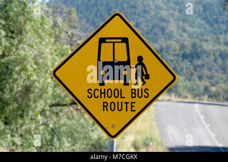 Australian country School Bus Route Schild, New South Wales, Australien. Stockfoto