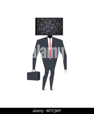 Geschäftsmann Kopf TV. Kabelbruch im Fernsehen. Glych Wirkung. Vector Illustration Stock Vektor