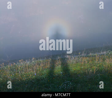 Selbstportrait im Nebel, Brocken Gespenst, Los Padres National Forest, Big Sur, Monterey County, Kalifornien Stockfoto