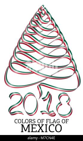 Farbband in der Form eines Weihnachtsbaumes mit den Farben der Flagge von Mexiko Stock Vektor