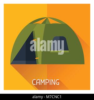 Touristische kreative Abbildung: Camping Zelt im flachen Stil Stock Vektor