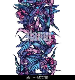 Flying tropischen Kolibris mit Blumen nahtlose Muster Stock Vektor