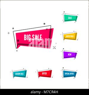 Business bietet Banner. Farbe im Einzelhandel erhältlich. Bunte Blase mit Förderung Text. Set mit geometrischen promo Vorlage. Vector Illustration isoliert auf whi Stock Vektor