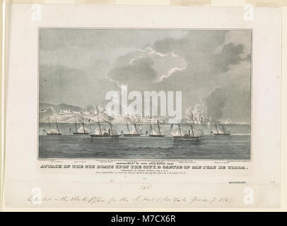 Angriff der Pistole Boote auf die Stadt und das Schloss von San Juan de Ulloa. Der Beschuss von Vera Cruz, März 1847 - lith. & Pub. Von N. Currier. LCCN 90708820 Stockfoto