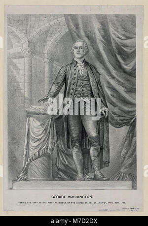 George Washington wird am 30. April 1789 als erster Präsident der Vereinigten Staaten dargestellt, was einen entscheidenden Moment in der amerikanischen Geschichte darstellt. Stockfoto