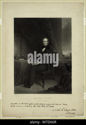 Ein historischer Stich von Henry Clay, gemalt von G. Linen und graviert von J. Sartain, zeigt den prominenten amerikanischen Staatsmann und Politiker. Stockfoto