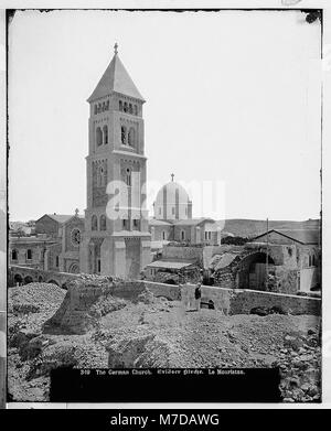 Dieses Foto zeigt die deutsche lutherische Kirche in Jerusalem, auch bekannt als El-Kouds. Sie unterstreicht die Bedeutung der Kirche für die deutschsprachigen Gemeinden in der Region. Stockfoto