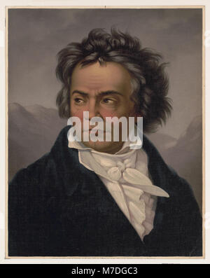 Ein Porträt des bekannten deutschen Komponisten Ludwig van Beethoven. Dieses Bild zeigt seine bedeutenden Beiträge zur klassischen Musik und sein Vermächtnis in der westlichen Musikgeschichte. Stockfoto