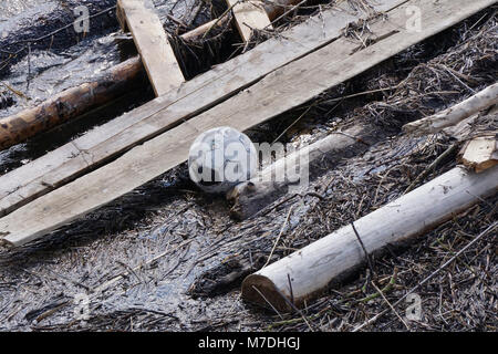 Ein Haufen Müll und am Ufer des Sees Stockfoto