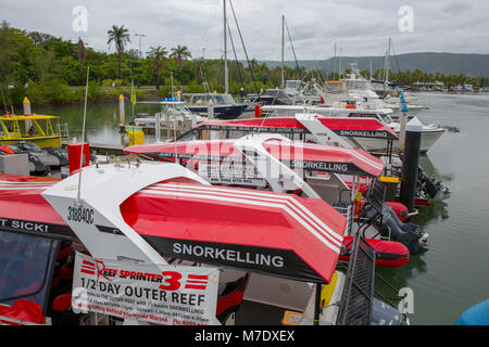 Sprinter schnelle Boote zum Great Barrier Reef, Port Douglas marina, Far North Queensland, Australien Stockfoto