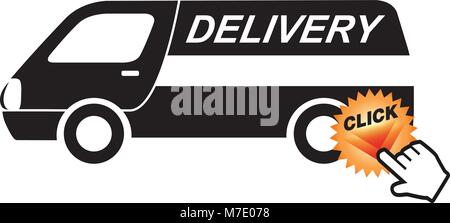 Lieferung anmelden Banner und Klicken Sie auf den Finger. Platz für Ihren Text. Vektor Design. Stock Vektor