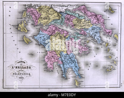 1858 Delamarche Karte von Griechenland, Hellas & Peloponnes Stockfoto