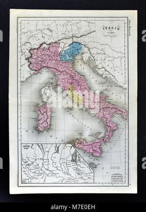 1864 Delamarche Karte von Italien mit Venedig und Vatikan Stockfoto