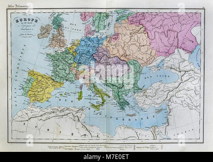 1858 Delamarche Historische Karte von Renaissance Europa im 16. Jahrhundert unter Francois I Stockfoto