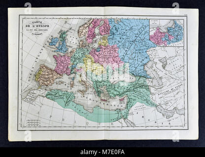 1858 Delamarche Karte - Europa am Ende der Kreuzzüge im Jahr 1492 Stockfoto