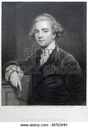 Sir William Jones Porträt war ein Anglo Welsh Philologe 1746 - 1794, antike Gravur von c1850 Stockfoto