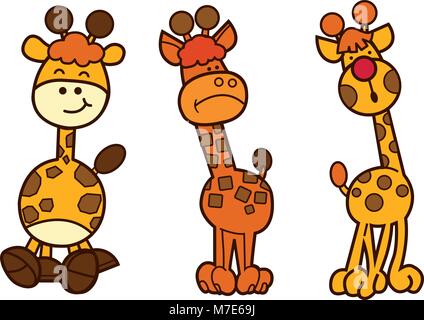 Familie giraffen cartoon Character Design. Niedliche Tier Abbildung auf weißen isolieren. Stock Vektor