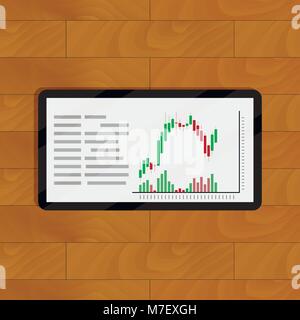 Tabelle und Diagramm auf Tablet. Währung Diagramm finanzielle, Analyse Handel Info. Vector Illustration Stock Vektor