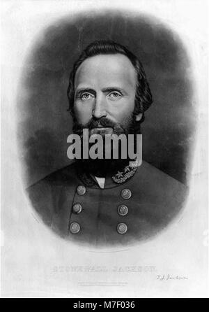 Ein Porträt von General Stonewall Jackson, einem prominenten konföderierten General während des Amerikanischen Bürgerkriegs. Dieses Bild spiegelt seine historische Bedeutung und seine militärische Führung wider. Stockfoto