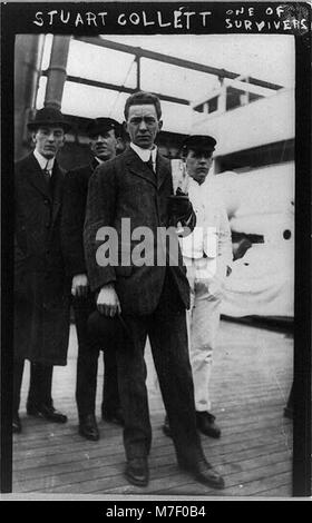 Stuart Collett, einer der Überlebenden der Titanic-Katastrophe, kam sicher an Bord der Carpathia an, nachdem das Schiff der heldenhaften Rettungsmission folgte. Stockfoto
