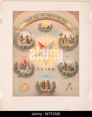 Ein religiöses Bild, das auf die biblische Geschichte der drei Weisen verweist, die dem Stern folgen, um den Geburtsort Jesu zu finden. Die Szene stellt die Reise und Anbetung des neugeborenen Königs dar. Stockfoto