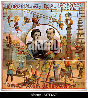 Die Königlich Japanische Truppe, die direkt aus Jeddo (heute Tokio) stammt, war bekannt dafür, dass sie im 19. Jahrhundert traditionelle japanische Performancekünste dem internationalen Publikum zugänglich machte. Stockfoto