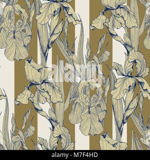 Iris blumen Vektor nahtlose Muster Blumen Hintergrund der Botanik Textur Stock Vektor