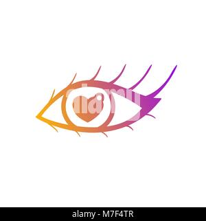 Vector Illustration von Auge mit Schüler in Form von Herzen. Symbol der Liebe für Saint Valentinstag Stock Vektor