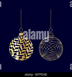 Vektor einrichten von Hand gezeichnet golden Christmas Ball Spielzeug mit Gewinde Stock Vektor