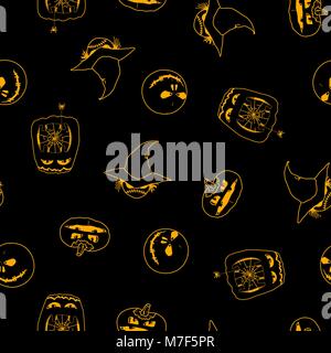 Vektor nahtlose Muster von Halloween Kürbisse, Geister und Monster in hat. Halloween Hintergrund Stock Vektor