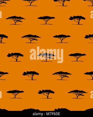 Vektor nahtlose Muster von Acacia Tree silhouette. Afrikanischen Baum acacia Hintergrund Stock Vektor