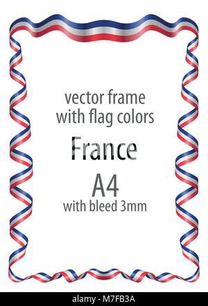 Rahmen und Grenze mit den Wappen und Band mit den Farben der Flagge Frankreich Stock Vektor