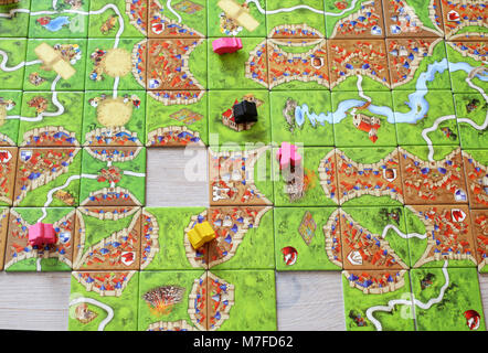 Die beliebte, moderne Brettspiel Carcassonne Stockfoto