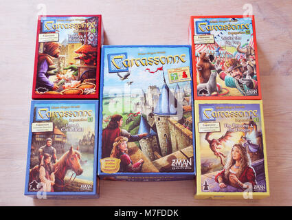 Die beliebte, moderne Brettspiel Carcassonne Stockfoto