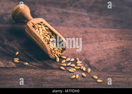 Leinsamen in Schaufel Stockfoto