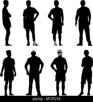 Festlegen Sie schwarze Silhouette Mann stehend, Menschen auf weißem Hintergrund Stock Vektor