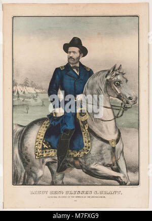 Ein Porträt von Generalleutnant Ulysses S. Grant, dem Befehlshaber der Union Army während des Amerikanischen Bürgerkriegs, der für seine Führungsrolle bei der Sicherung des Sieges des Nordens anerkannt wurde. Stockfoto