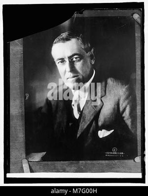 Ein Porträt von Woodrow Wilson, dem 28. Präsidenten der Vereinigten Staaten, der seine Führung während seiner Präsidentschaft im frühen 20. Jahrhundert festnahm. Stockfoto