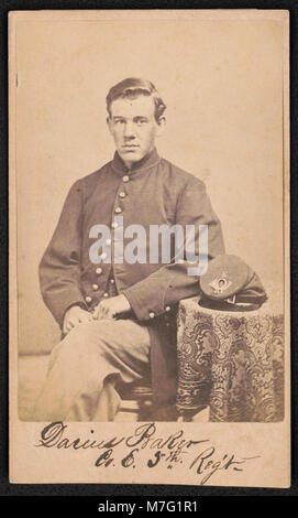 Private Darius Bäcker von Co.E, 5 Massachusetts Infanterieregiment in Uniform) von Bowers, Nr. 96 Market Street, Lynn LCCN 2016646179 fotografiert. Stockfoto