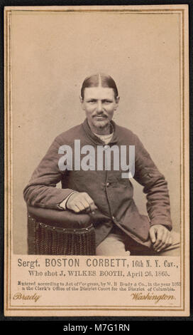 Ein historisches Porträt von Sergeant Boston Corbett, einem Mitglied der 16. New Yorker Kavallerie, der am 26. April 1865 John Wilkes Booth, den Attentäter von Präsident Abraham Lincoln, erschoss. Stockfoto
