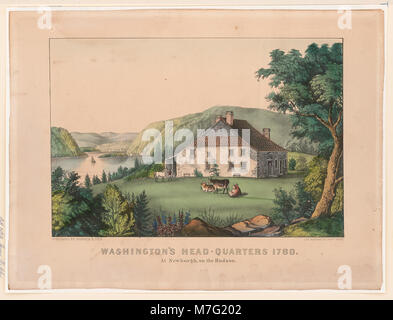 Ein historisches Bild von Washingtons Hauptquartier in Newburgh, New York, im Jahr 1780, das einen wichtigen Ort während der Amerikanischen Revolution markiert. Stockfoto