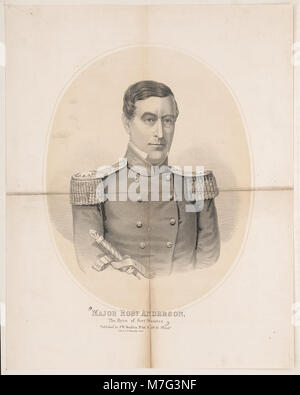 Eine Lithografie, die Major Robert Anderson darstellt, den Gewerkschaftsoffizier, der bei Ausbruch des Bürgerkriegs mit Fort Sumter in Verbindung gebracht wurde, und seine Rolle bei der Verteidigung des Forts gegen konföderierte Truppen erinnert. Stockfoto