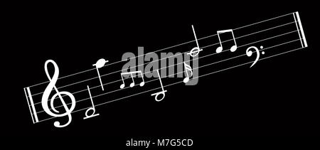 Musik Hinweis Hintergrund mit verschiedenen Musik Symbole Stockfoto