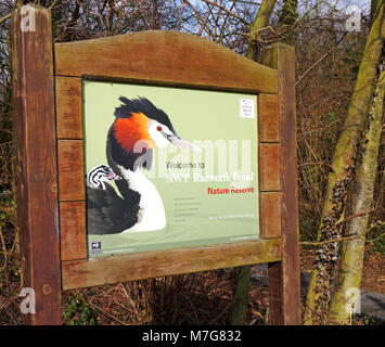 Ein Blick auf die Informationen Schild am Eingang Ranworth Ausgedehnte Natur Reserve bei Ranworth, Norfolk, England, Vereinigtes Königreich, Europa. Stockfoto