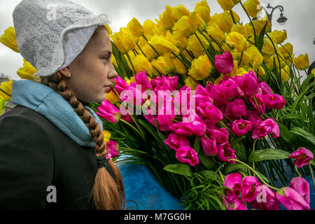 Wiederaufbau der Tulip Festival in Amsterdam auf der Kreml Damm im Rahmen der Eröffnung der Welt Jugend und Studenten Festival in Moskau Stockfoto