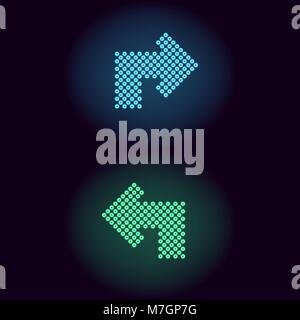 Blau und Grün neon Pfeil mit Ringen. Vector Illustration von Neon Pfeil aus vielen Ringe mit Hintergrundbeleuchtung auf dem dunklen Hintergrund Stock Vektor