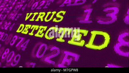 Cyber Attack und Computer Sicherheit Warnungen - Virus erkannt - grün Worte und Zahlen auf uv-Hintergrund. Die Sicherheit der Daten und die digitale Technik i Stockfoto